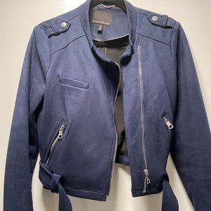 Suede Moto Jacket - Navy blue, Medium Petite